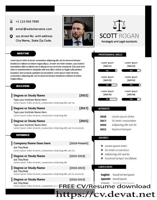 Download Professional Resume Template for Law & Legal Jobs in Microsoft