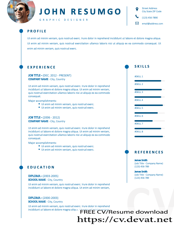 DOMINIQUE Resume Template White Background Blue Fonts 1