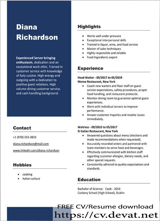 Free Resume Templates Examples 2020 - 2021 - 2022 - Word - Docx - PDF - CV  Resume download Share