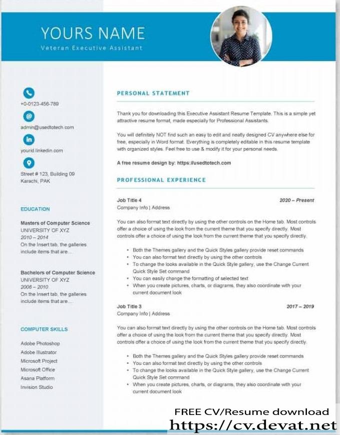 Word design for executive assistant resume - CV Resume download Share