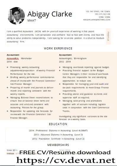 Accountant CV template free download in Microsoft Word format
