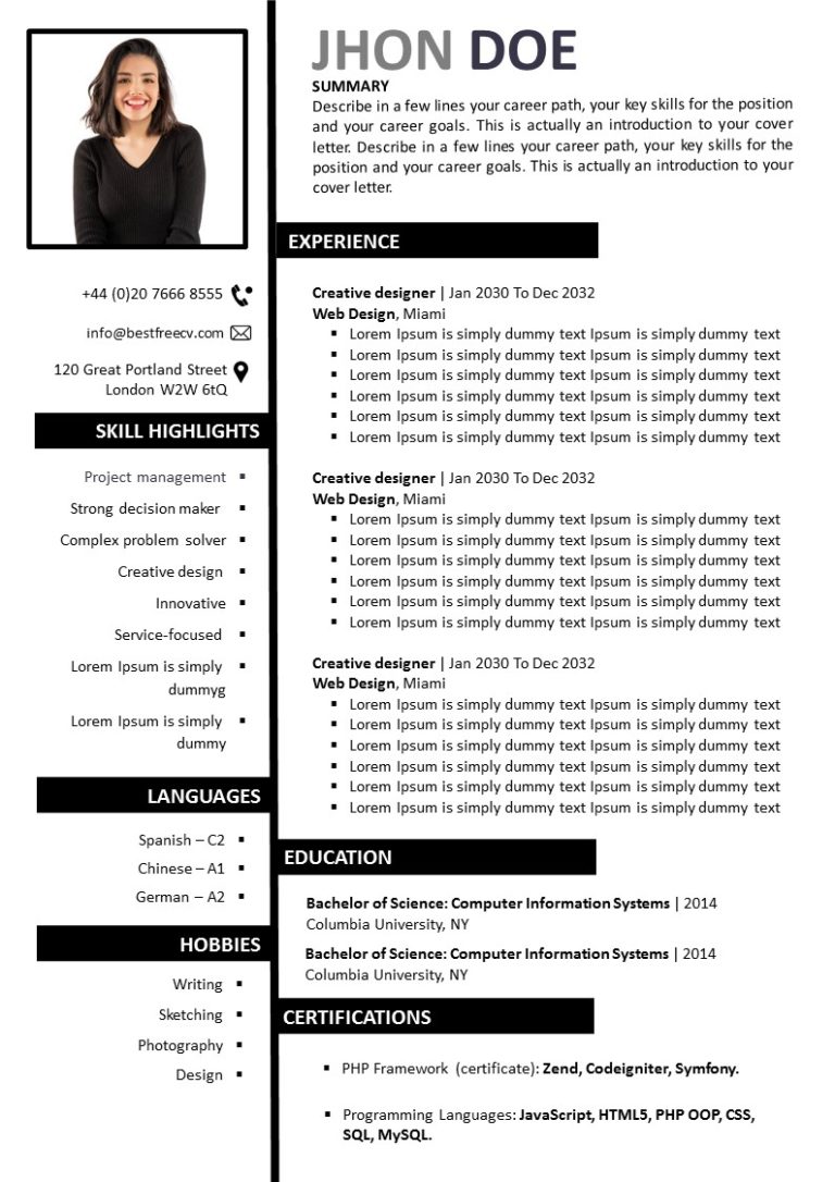 CV Word formal to download - CV Resume download Share