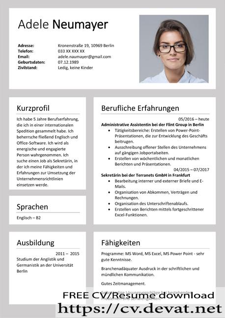 german resume format in english