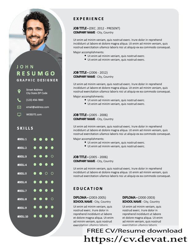 Free Modern Gray Resume Template - CV Resume download Share