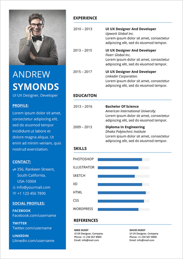 Free Modern Resume Template In Word DOC Format - CV Resume download Share