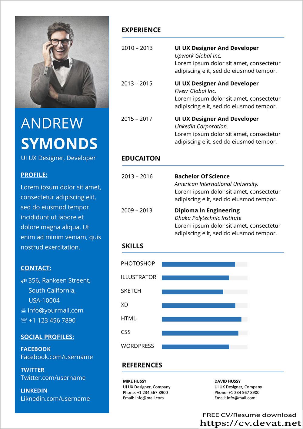 Free Modern Resume Template In Word DOCX Format