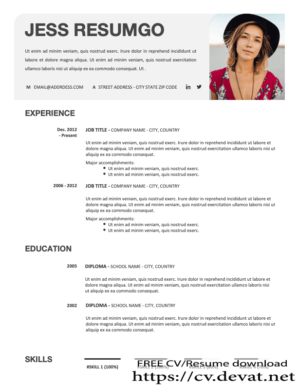 Free Portfolio Resume Template word download - CV Resume download Share
