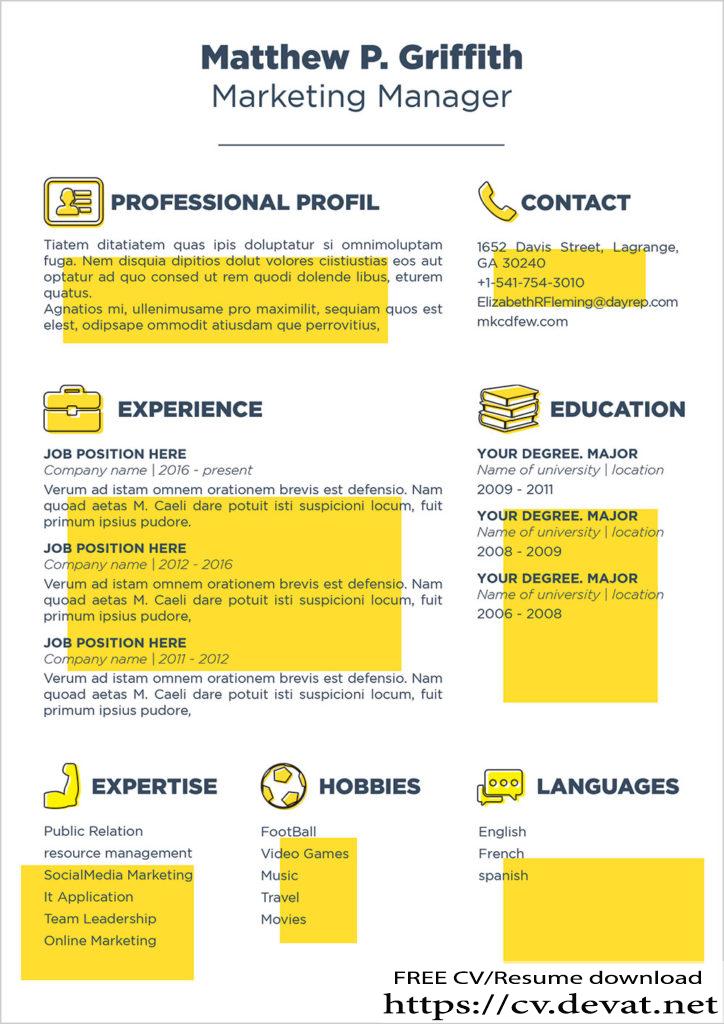 Free Resume CV Template Cover Letter In Word For Marketing Managers
