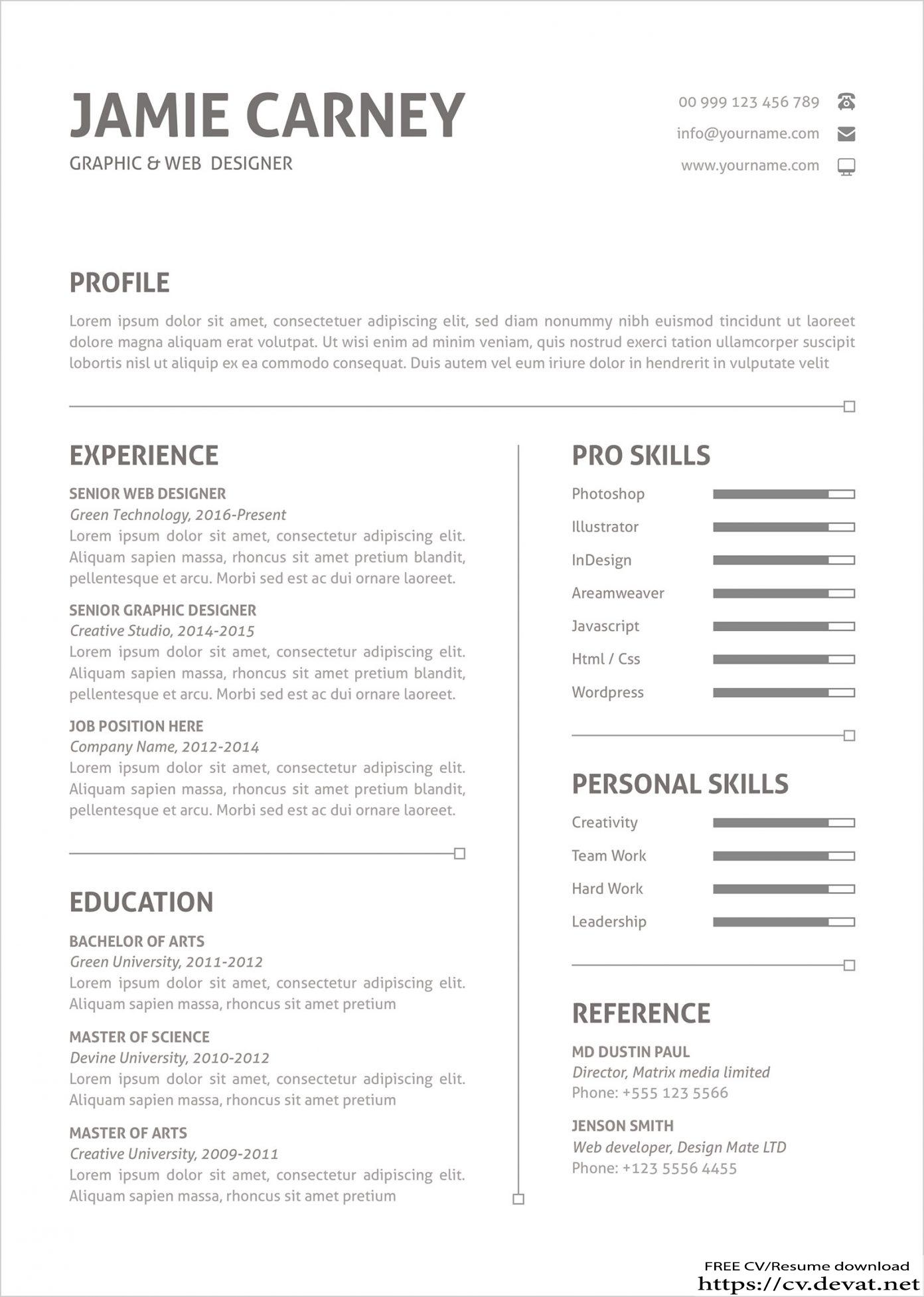 Free Simple Perfect Resume Layout Template And Cover Letter In PDF Word Format