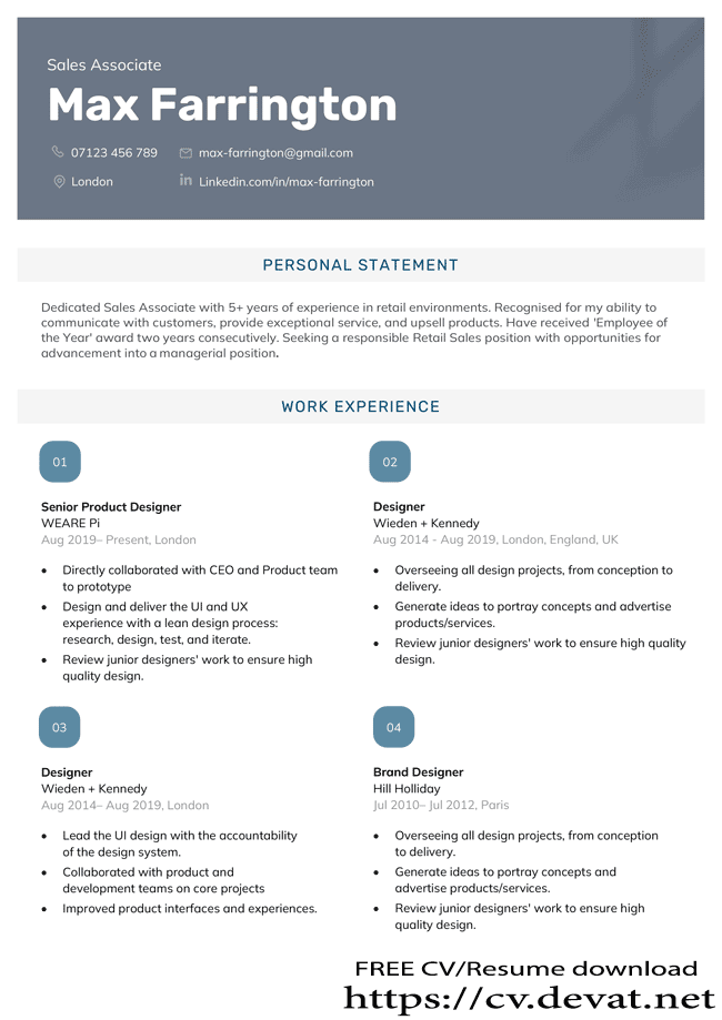 Free Simple and Clean CV Resume Template in Doc pdf Format