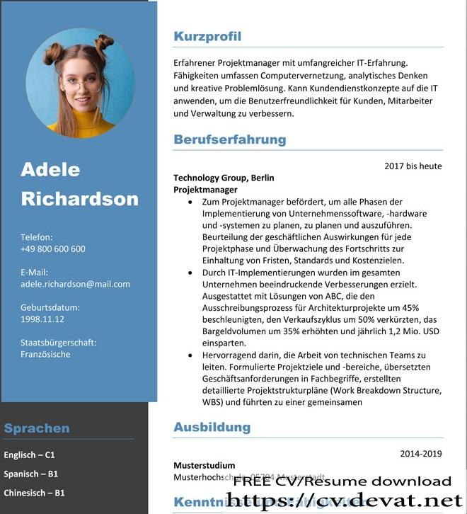 German CV Template word download Word Download der deutschen Lebenslaufvorlage
