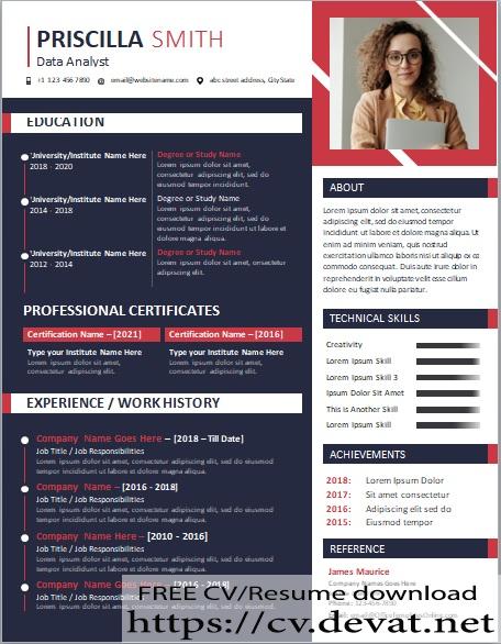 Download MS Word Resume Template for female women cv