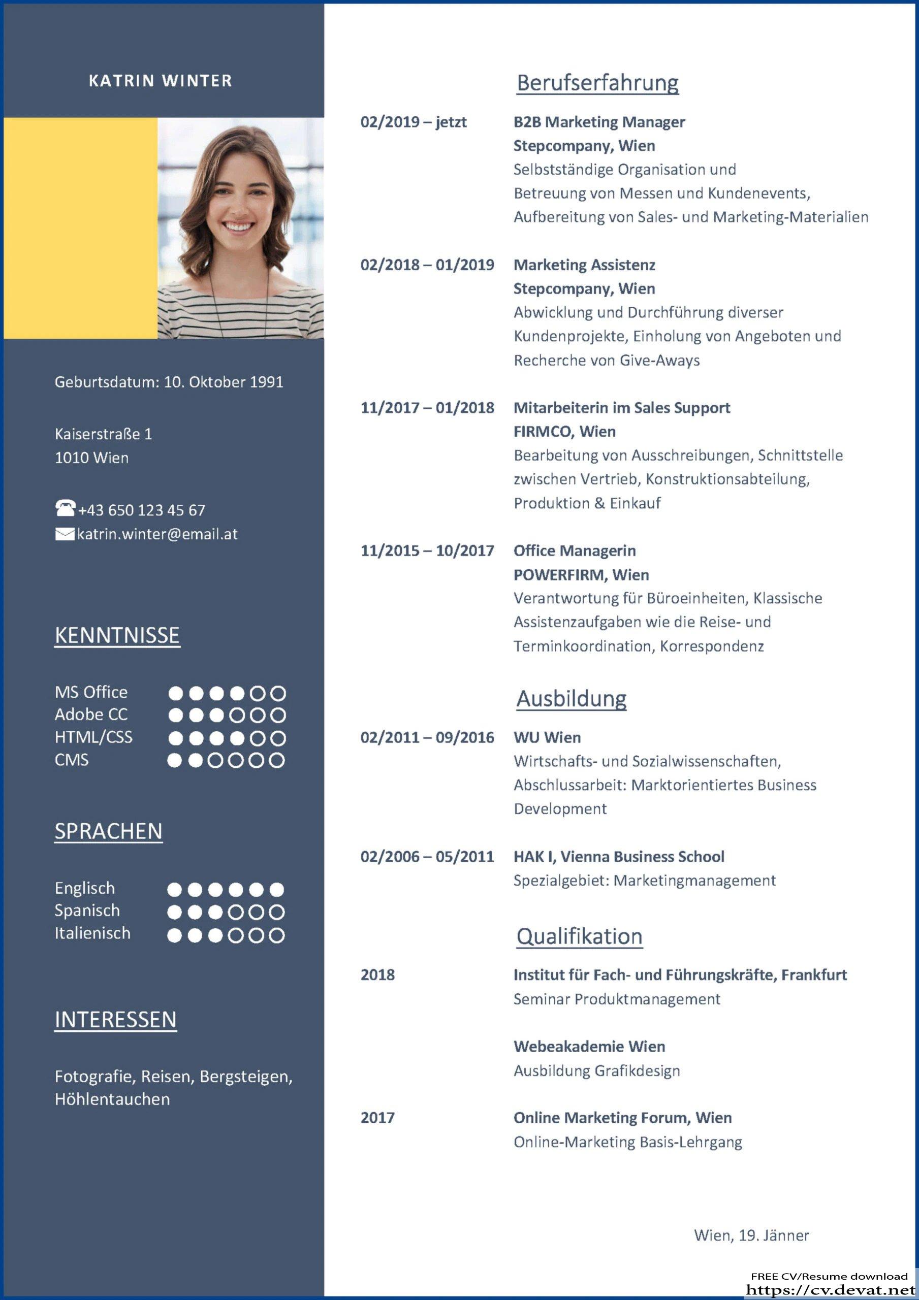 free German Resume Moderner Lebenslauf download CV Resume download