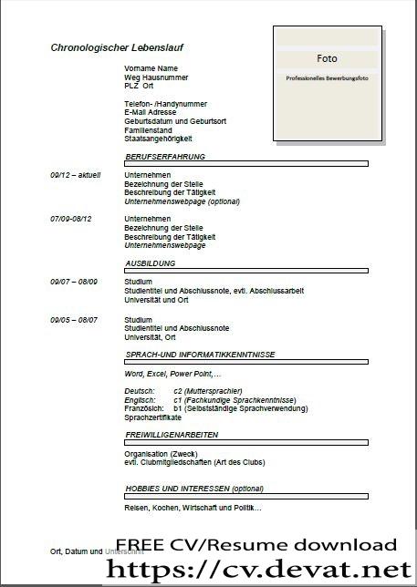 simple German CV Templates Free Download Word Docx 1