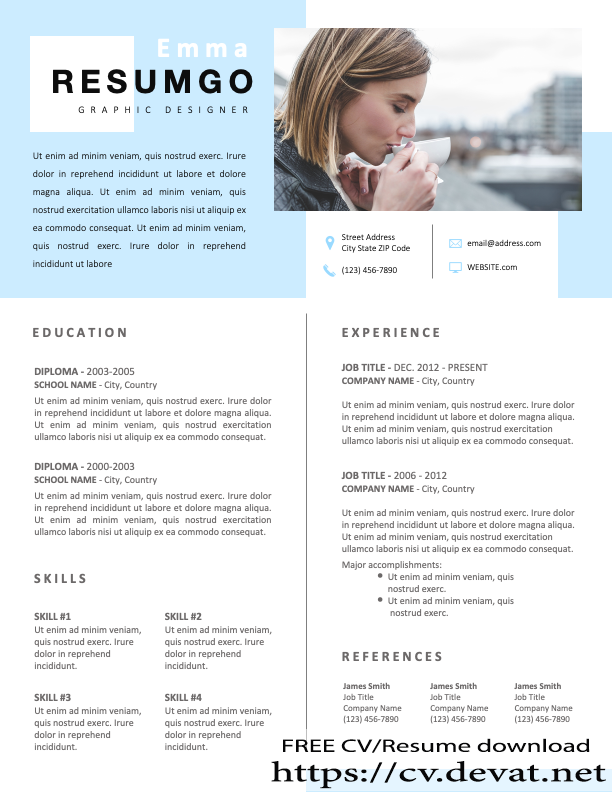 Blue Resume Template Word نموذج سي في بالانجليزي