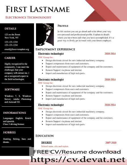 CV resume template Microsoft Word download and modify