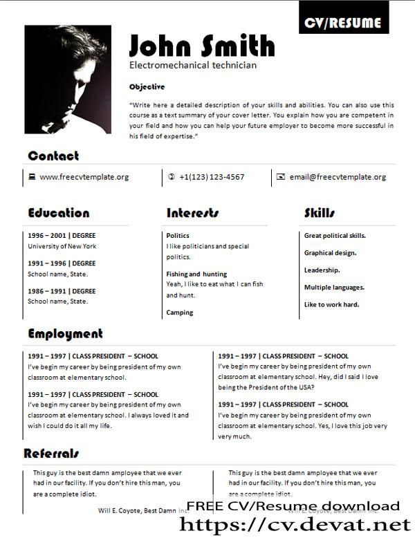CV resume template with picture download