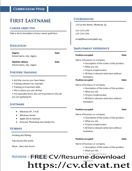 Free CV Template Word download and Online CV Maker