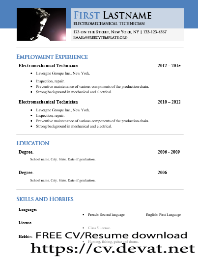 Free CV template MS Word download 2