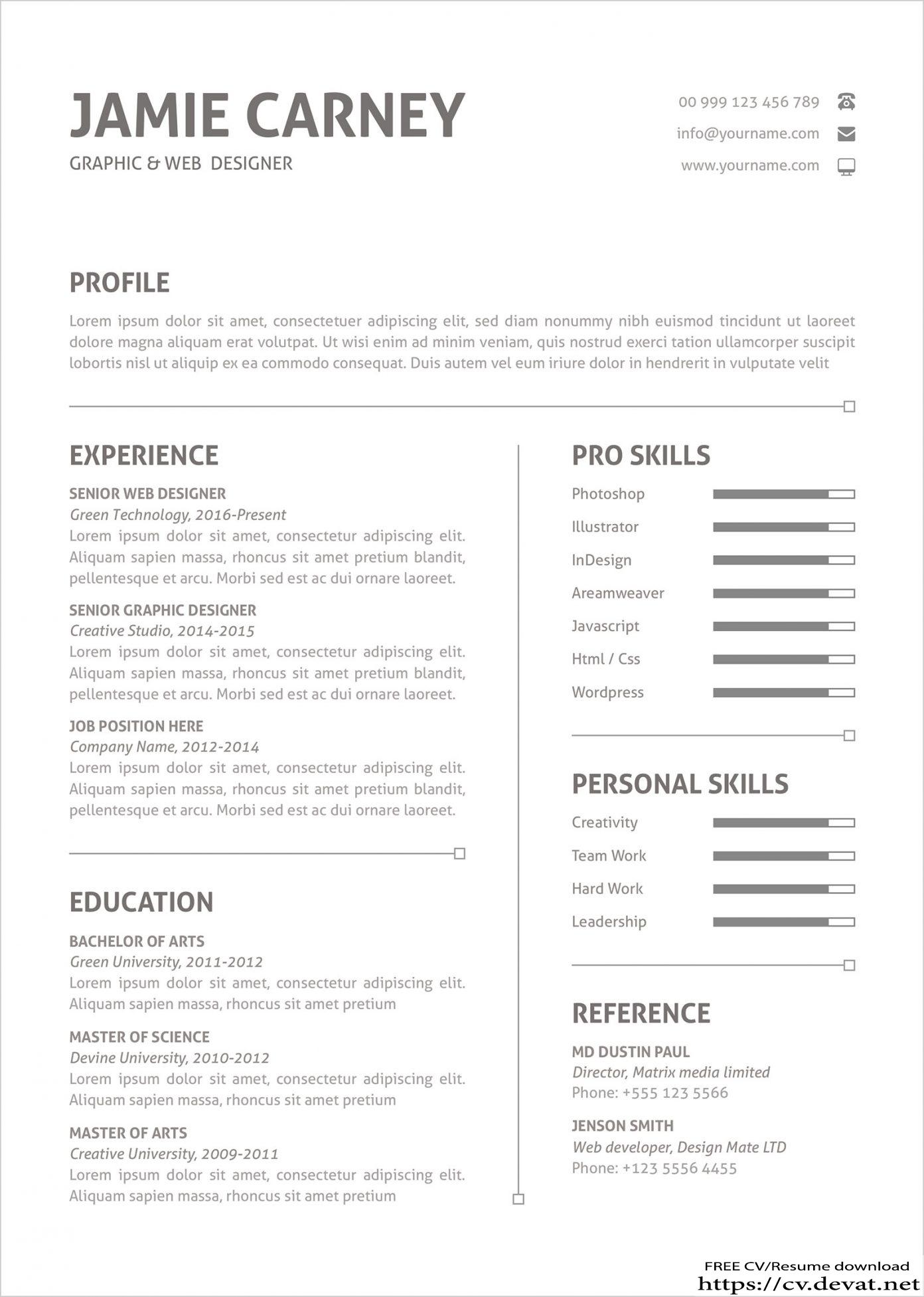 Free Simple Perfect Resume Layout Template And Cover Letter In pdf Word Format