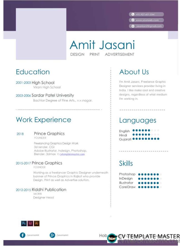 Free Creative Microsoft Word CV template - CV Resume download Share