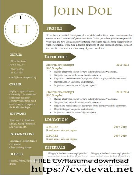 Free cv gold resume template in word for new employees