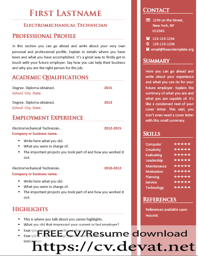 Free cv resume template For Accountant