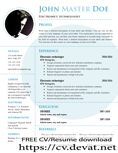 Free cv template professional resume download