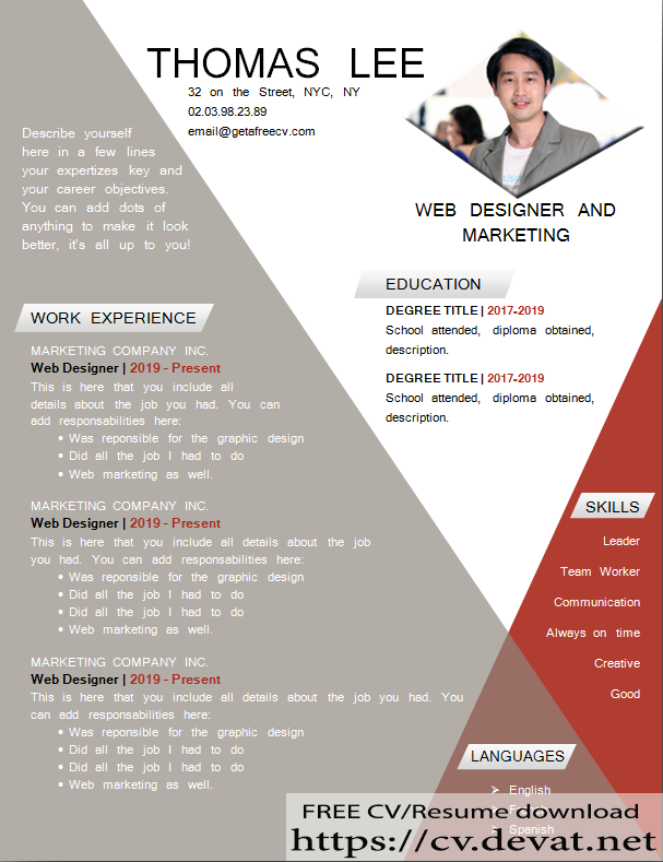 Vector Cv Template Word Free Download Graphic Art Design CV Resume 