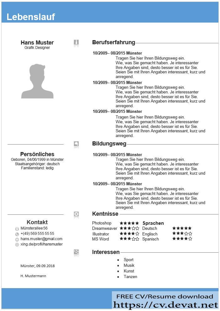 download CV Resume German Klassischer Lebenslauf