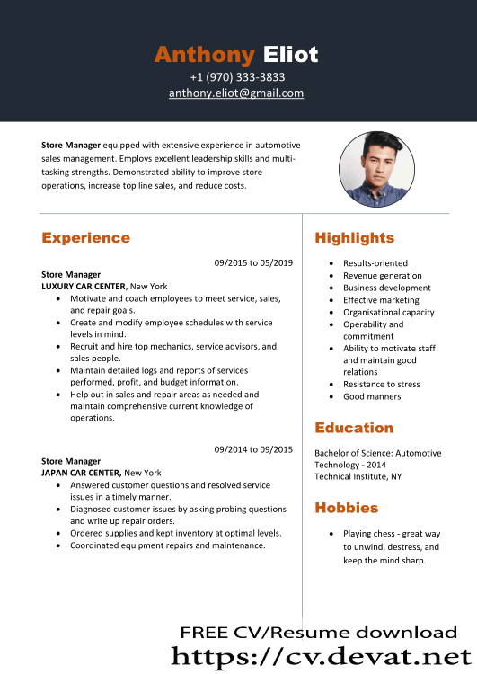 warehouse Manager CV Template Free Download
