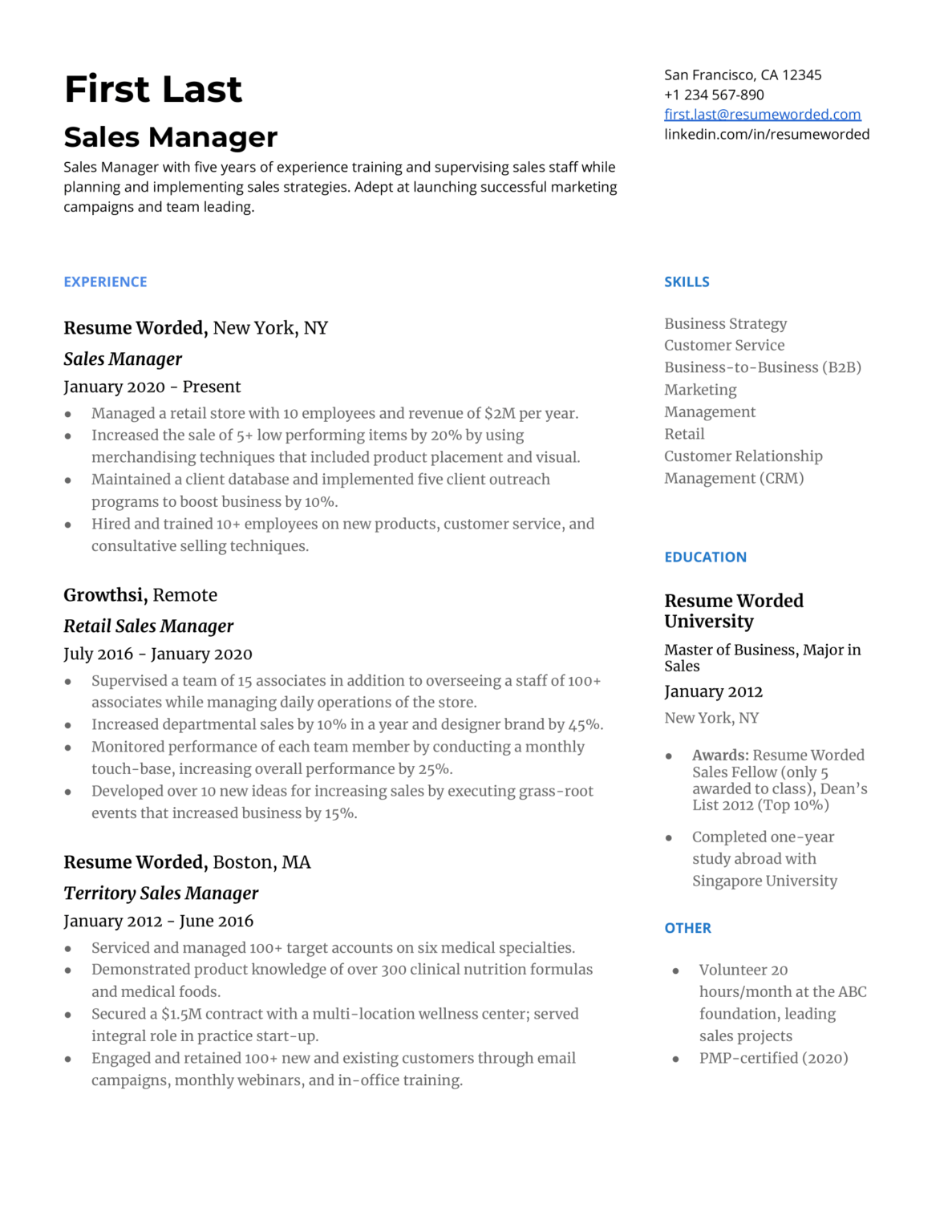 Sales Manager Resume Google Docs - CV Resume download Share