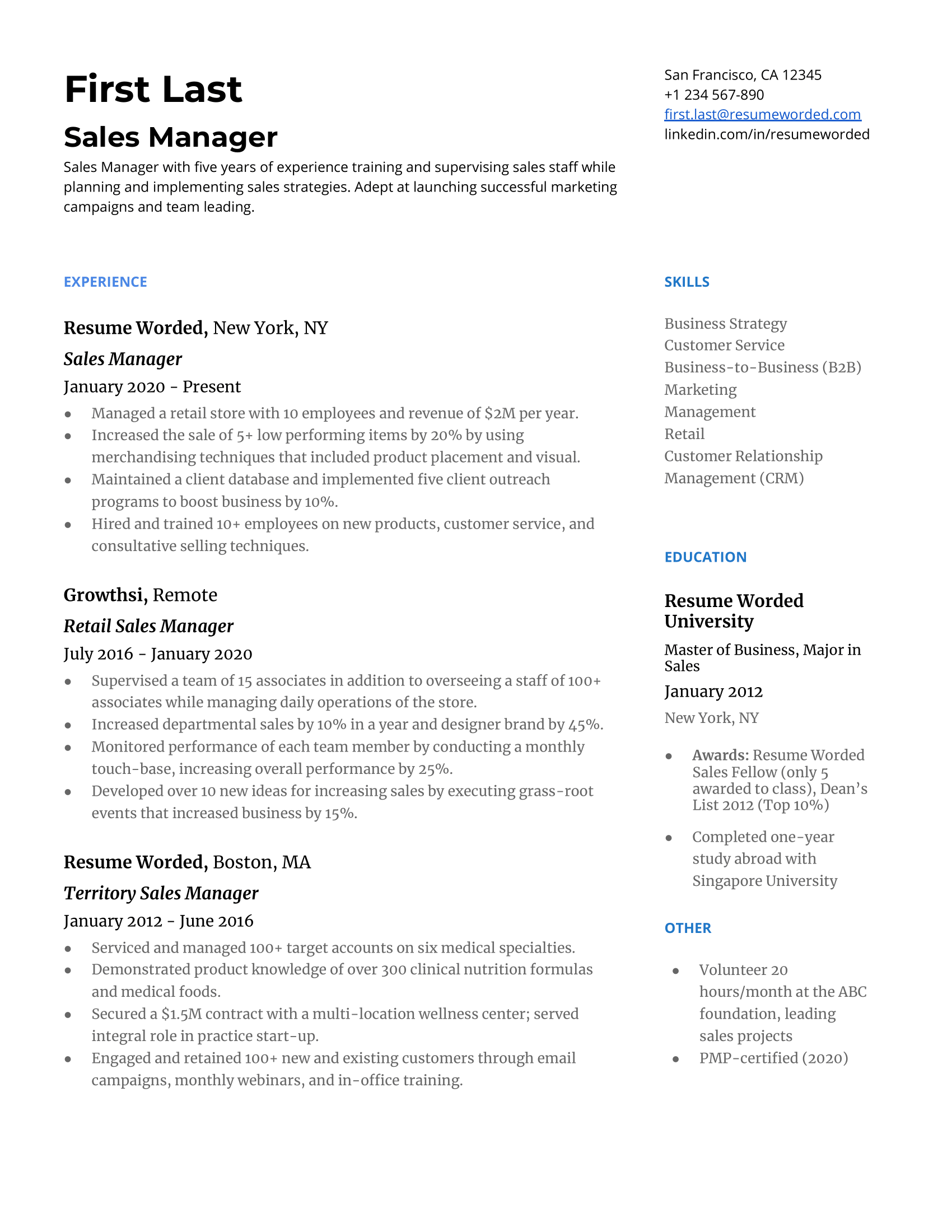 Sales Manager Resume Google Docs in word 2022