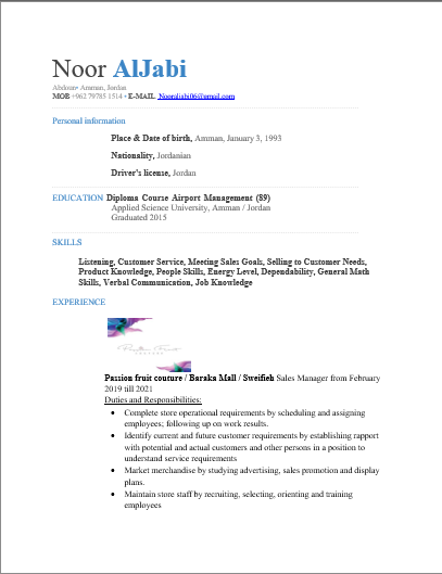 Customer Service cv 1