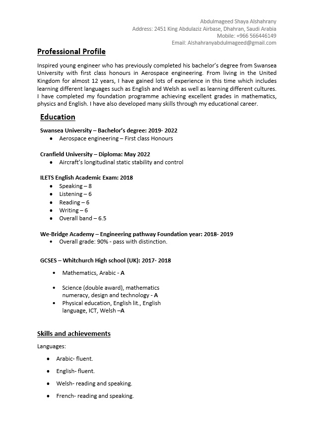 Junior Engineer Resume Word CV 1 1